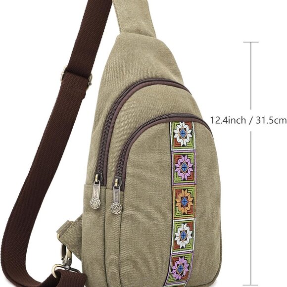 Canvas Sling Bag for Women Small Crossbody Purse Travel Hiking Chest Bag - Picture 2 of 7